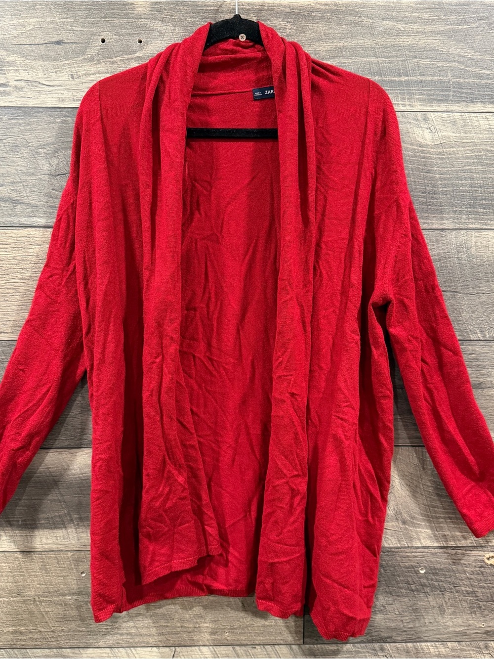 Zara Red Open-Front Drape Cardigan